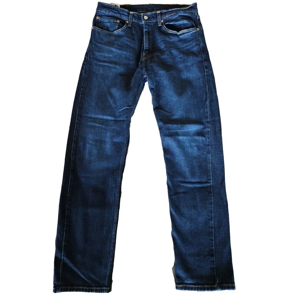 Levis 505 Jeans Mens 34x32 Blue Denim Tapered Leg Dark Wash Casual